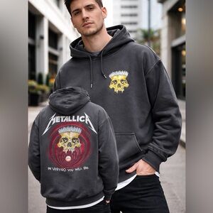 Fashion‎ nova men’s Metallica Vertigo Skull Hoodie Black Band Sweatshirt medium